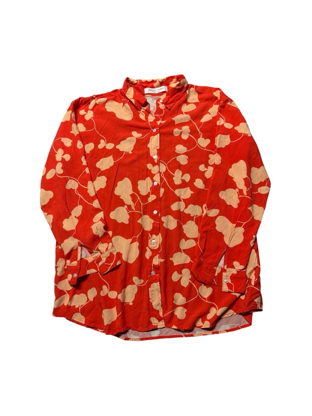 Sonnet James XL Orange Floral Button Front Blouse Women’s Long Sleeve Casual Top